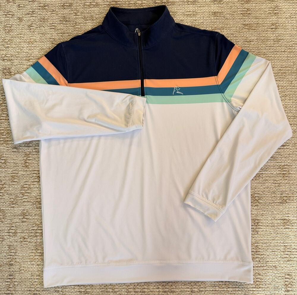 Rhoback Men's 1/4 Zip Pullover XL Navy White Striped Golf Performance Top